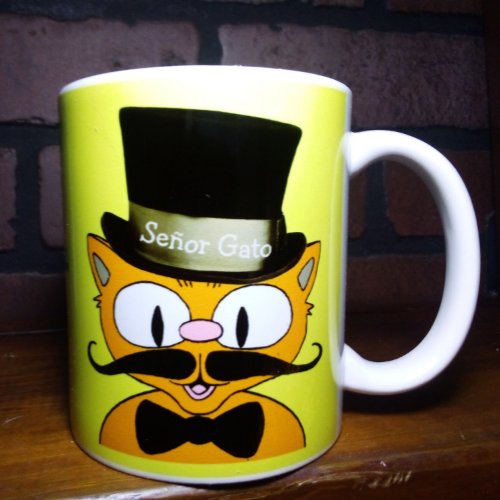Seor Gato Cartoon Mustache Cat Top Hat Bow Tie Coffee Mug