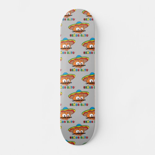 Seor Gato Cartoon Mustache cat with Fiesta Hat Skateboard