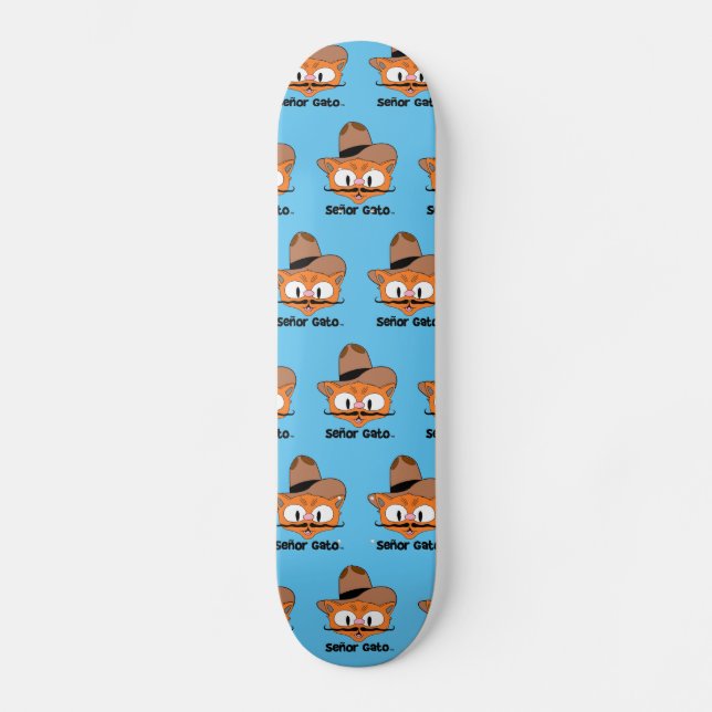 Señor Gato Cowboy Cartoon Mustache Cat Skateboard (Front)