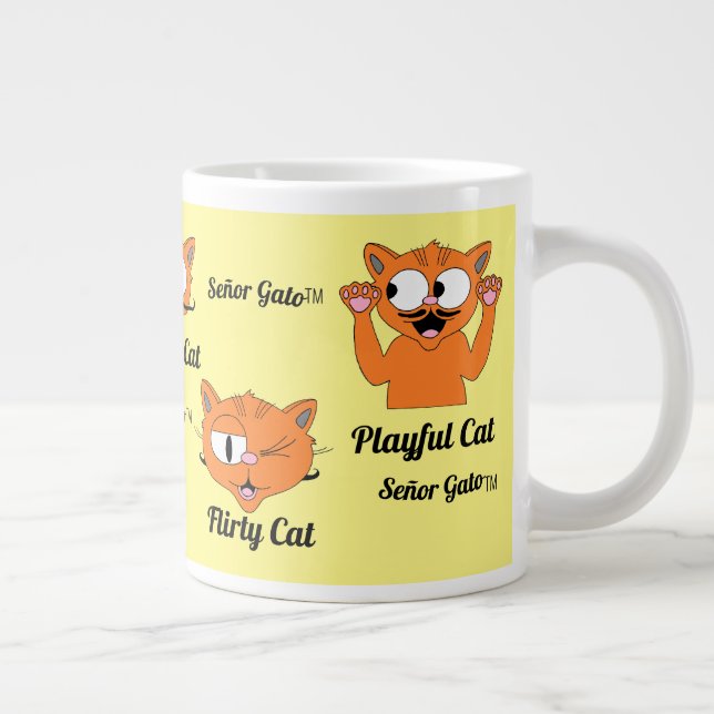 Señor Gato Five Images Cute Mustache Cat Giant Coffee Mug (Right)