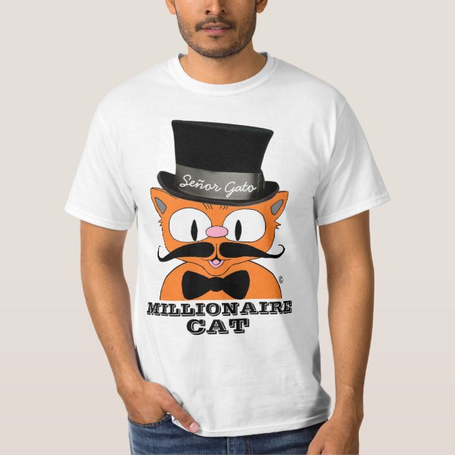 Señor Gato Millionaire Mustache Cat with Bow Tie T-Shirt (Front)