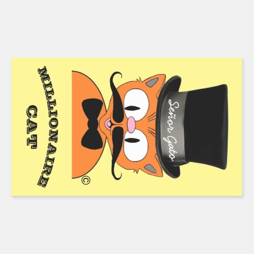 Senor Gato MillionaireMustache Cat Top Hat Rectangular Sticker