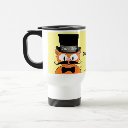 Seor Gato Mustache Cat wTop Hat Travel Mug