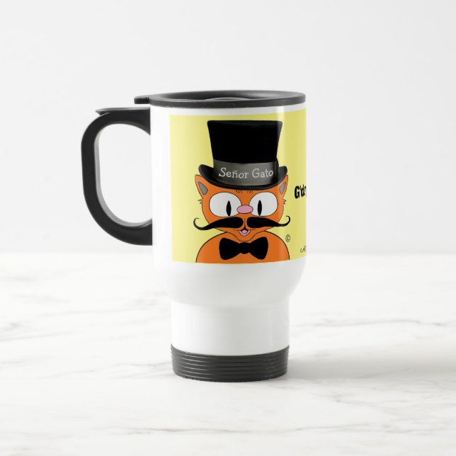 Señor Gato Mustache Cat w/Top Hat Travel Mug (Left)