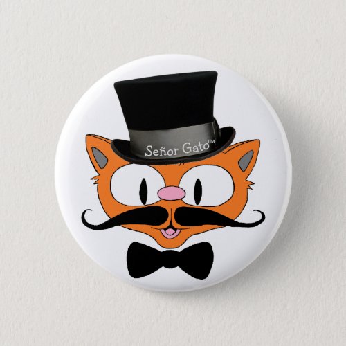 Seor Gatoâ Mustache Top Hat and Bow Tie Cat Button
