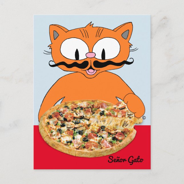 "Señor Gato Pizza" Funny Deluxe Pizza Cute Cat Postcard (Front)