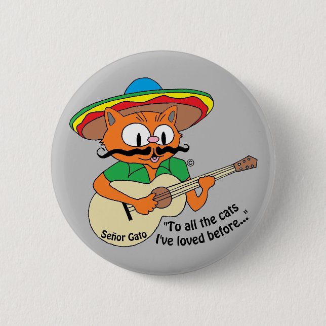 Senor Gato Playing Guitar Singing Cat Button (Front)