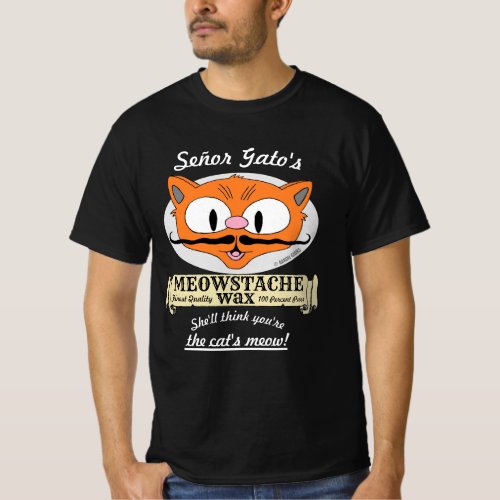Seor Gatos MEOWSTACHE WAX Handlebar Mustache Cat T_Shirt