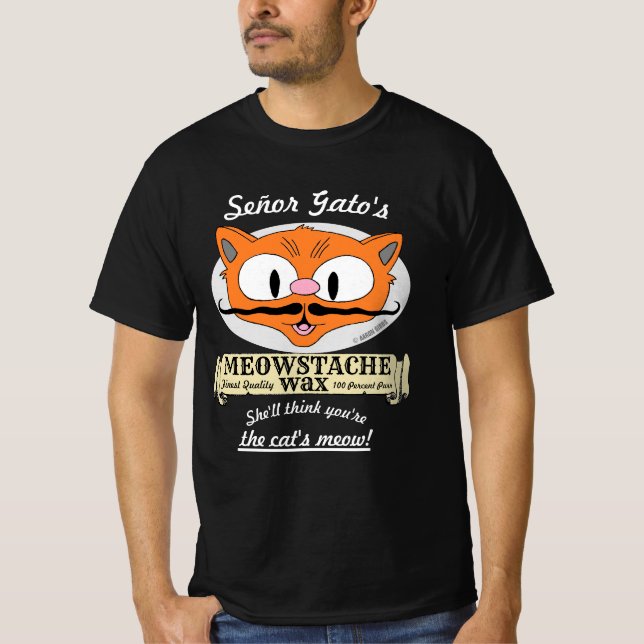 Señor Gato's MEOWSTACHE WAX Handlebar Mustache Cat T-Shirt (Front)
