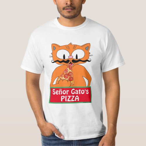Seor Gatos Pizza Cartoon Mustache Cat Funny T_Shirt