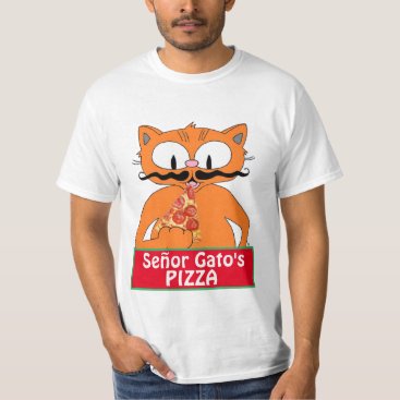 Señor Gato's Pizza Handlebar Mustache Cat T-Shirt