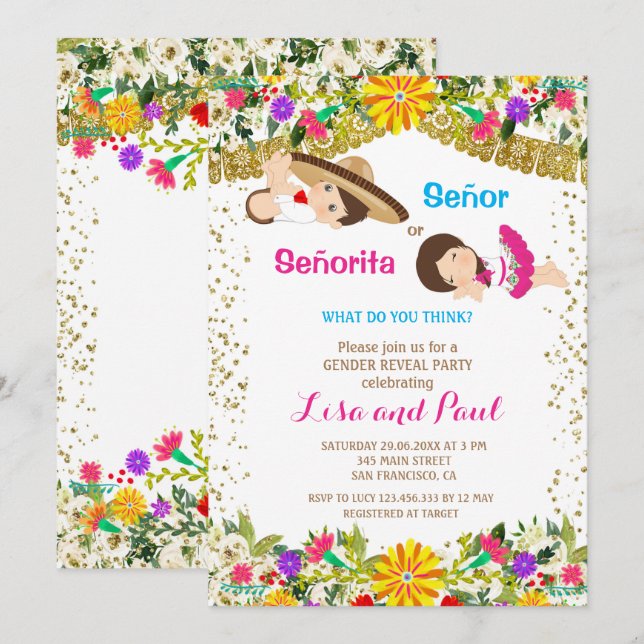 Señor or Señorita Fiesta Gender Reveal  Invitation (Front/Back)