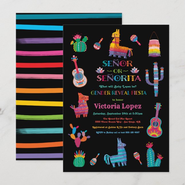 Señor or Señorita Gender Reveal Fiesta Baby Shower Invitation (Front/Back)