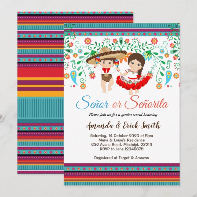 Senor or Senorita Gender Reveal Invitation (Front/Back)