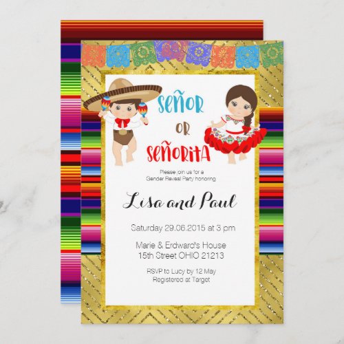 Seor Or Seorita Gender reveal invitation Fiesta