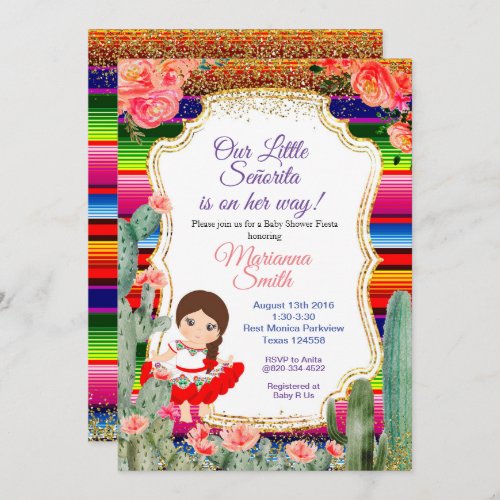 Senorita Fiesta Baby Shower Gold Girl Invitation