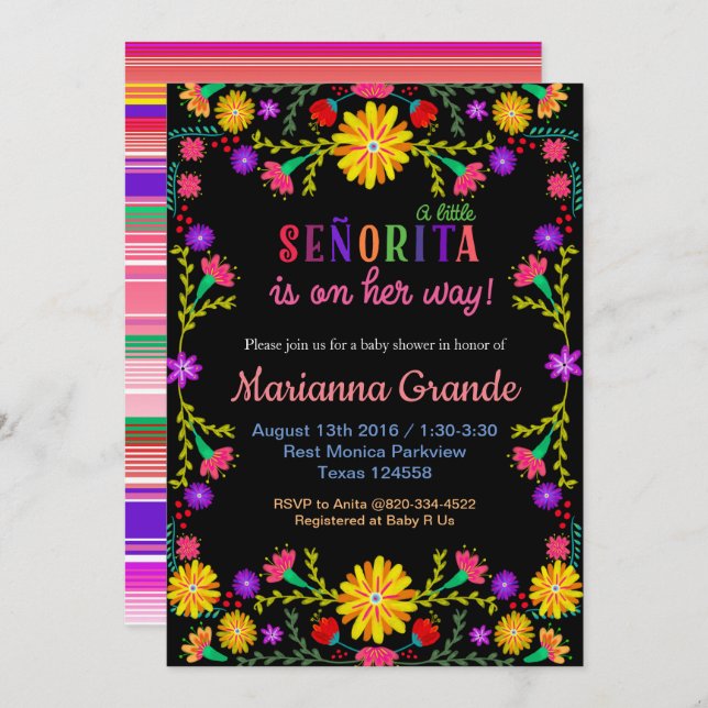 Senorita Fiesta Floral Baby Shower Invitation (Front/Back)
