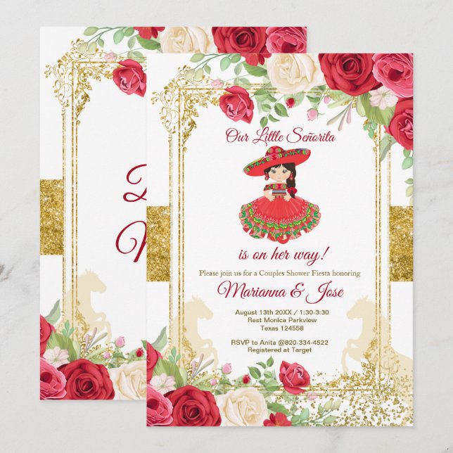Senorita Red Roses Fiesta Couple Shower   Invitation (Front/Back)