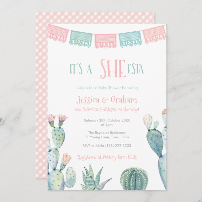 Señorita She-ESTA Little Girl Baby Shower Fiesta Invitation (Front/Back)