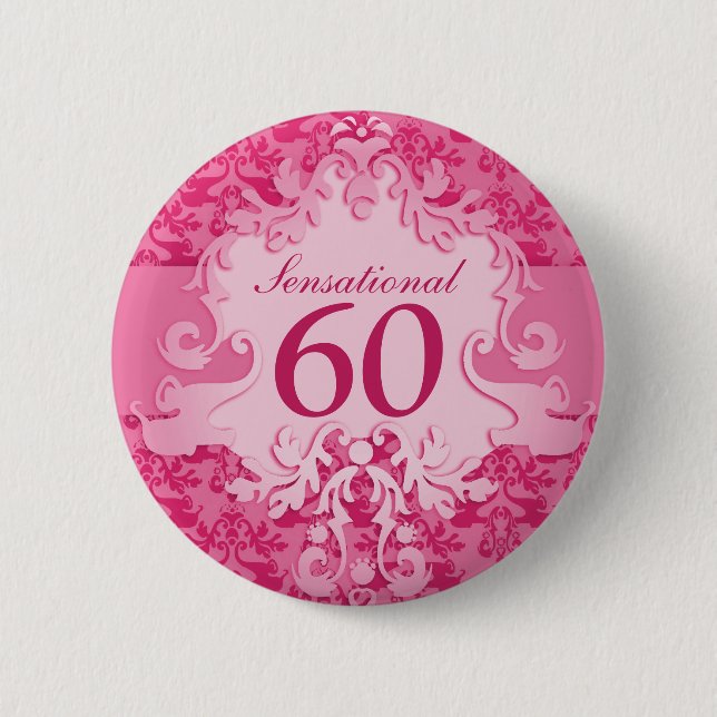 Sensational 60 damask elephant pink button/badge button (Front)