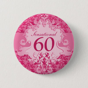 Sensational 60 damask elephant pink button/badge button