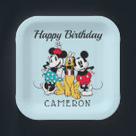 Sensational 6 | Trio of Friends - Happy Birthday Paper Plates<br><div class="desc">This cute Disney artwork features Minnie Mouse,  Pluto and Mickey Mouse.</div>