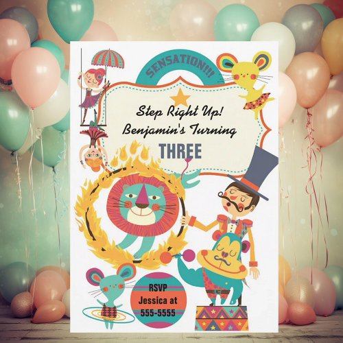 Sensational Circus Animals Kids Birthday Invite