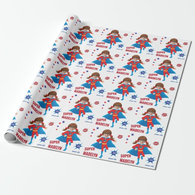 Sensational Girl Superhero Birthday Colorful Value Wrapping Paper (Unrolled)