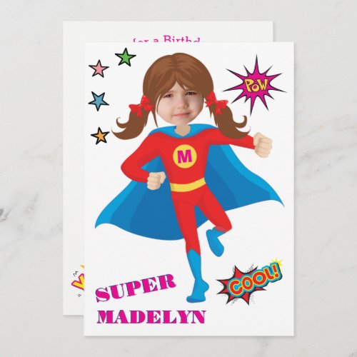 Sensational Girl Superhero Fantastic Birthday Invitation