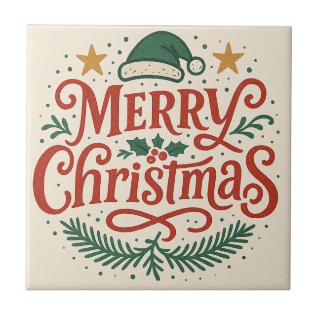 Sensational Merry Christmas typography Ceramic Tile (Front)