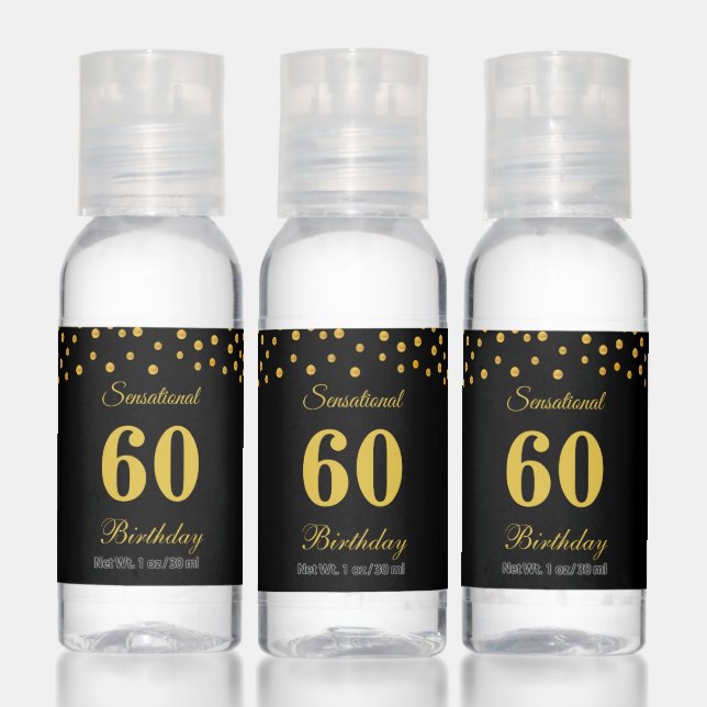 Sensational Sixty Birthday on Black Thank You Hand Sanitizer (Set)
