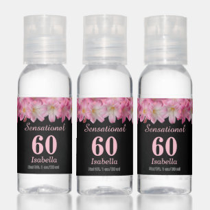Sensational Sixty Pink Flowers Birthday Favor Hand Sanitizer