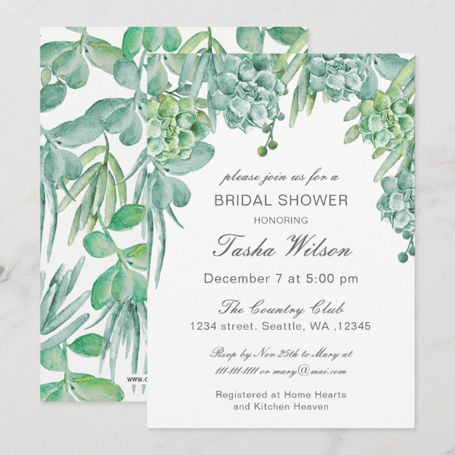 Sensational Succulents Bridal Shower Invitations (Front/Back)