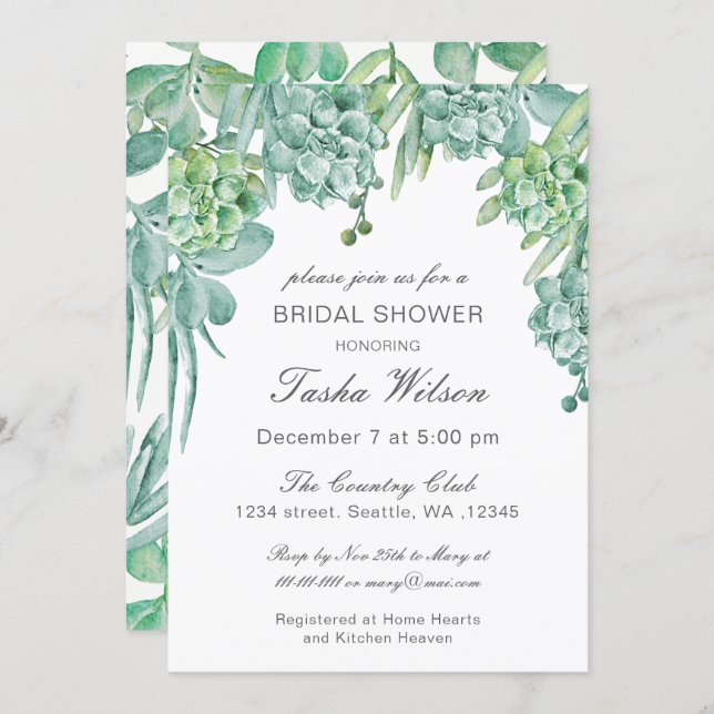 Sensational Succulents Bridal Shower Invitations (Front/Back)