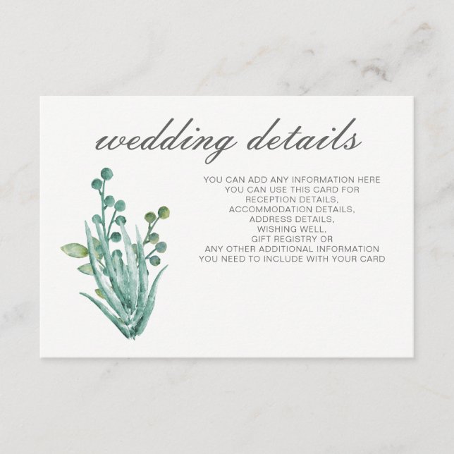 Sensational Succulents Wedding Details Enclosure Card (Front)