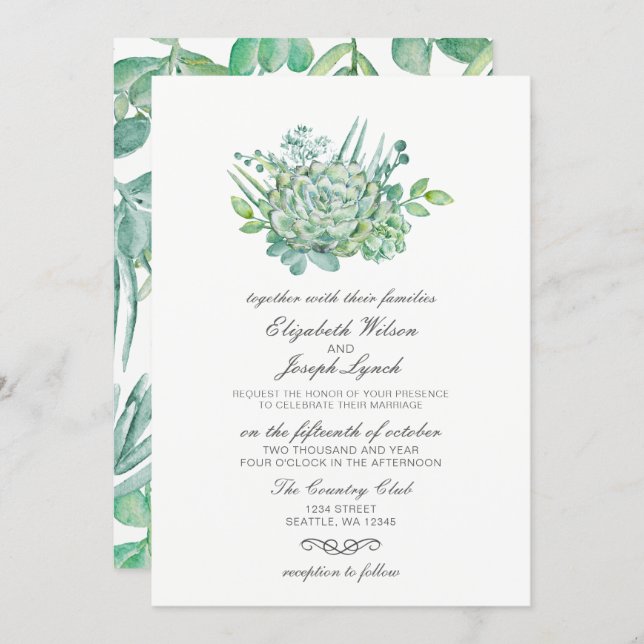 Sensational Succulents Wedding Invitations (Front/Back)
