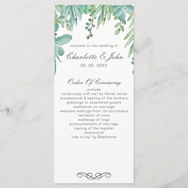 Sensational Succulents Wedding Programs (Front)
