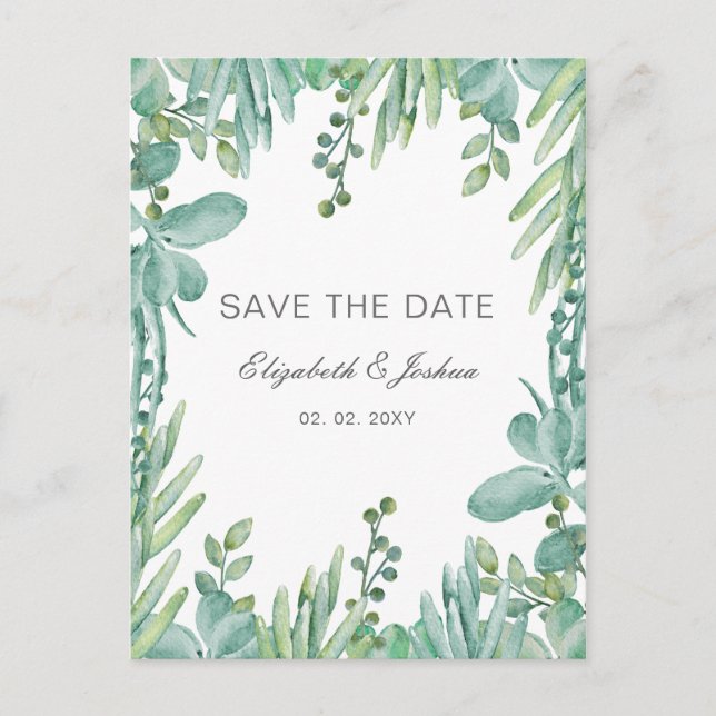 Sensational Succulents Wedding Save the Date Announcement Postcard (Front)