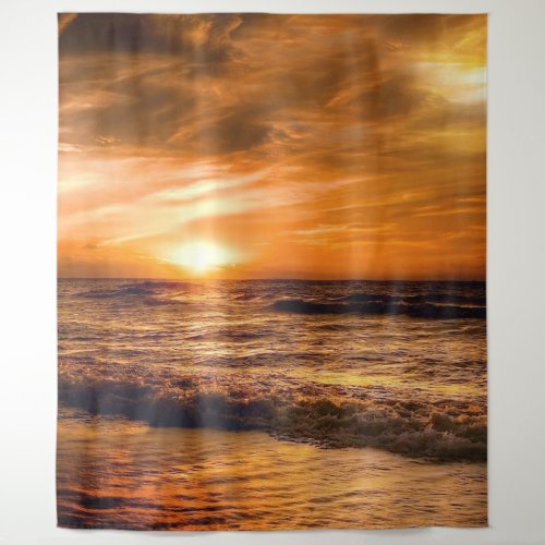 sensational sunset at a romantic beach tapestry