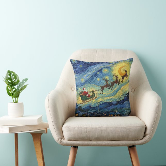 Sensational Van Gogh-esque Santa Rudolph Throw Pillow (Chair)