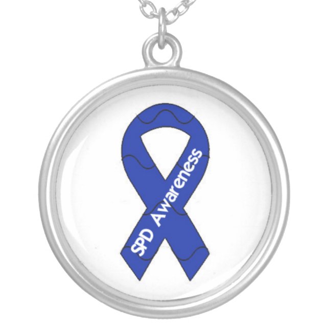 Sensory Processing Disorder Awareness Ribbon Penda Silver Plated Necklace (Front)
