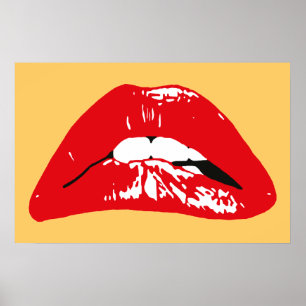 Sensual lips biting retro poster