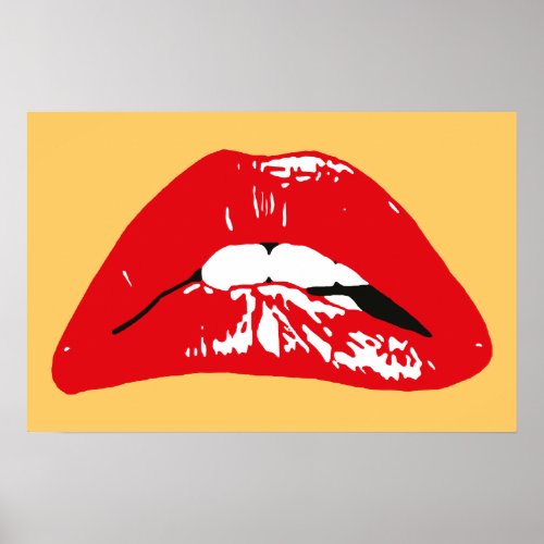 Sensual lips biting retro poster