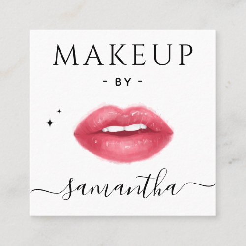Sensual Lips Illustration Cute Girly Makeup Artist Square Business Card