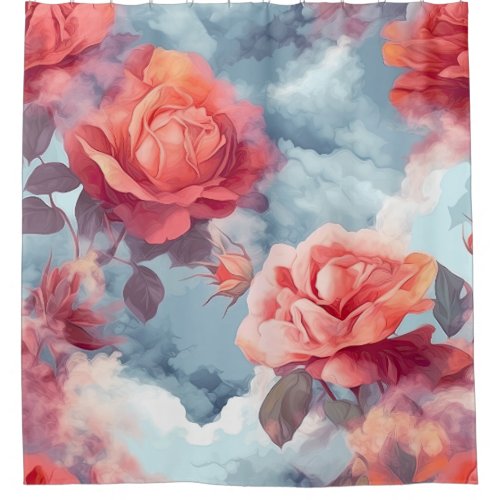 Sensual Pink and Red Roses in soft clouds Shower Curtain