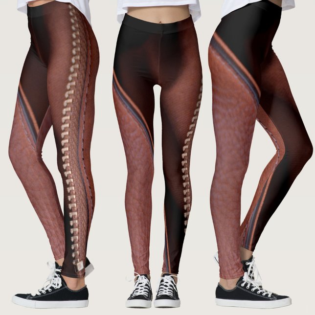 Sensuous Unzipped Faux Brown Leather Leggings (Creator Uploaded)