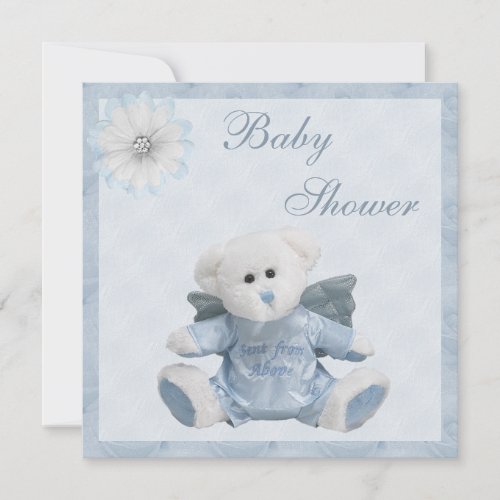 Sent From Above Angel Teddy Boys Baby Shower Invitation