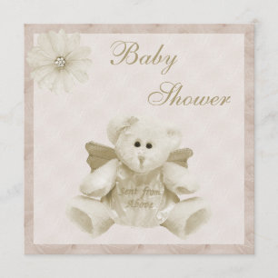 Sent From Above Angel Teddy Neutral Baby Shower Invitation
