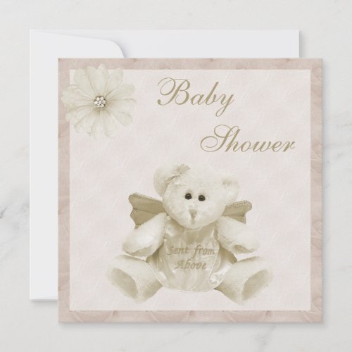 Sent From Above Angel Teddy Neutral Baby Shower Invitation