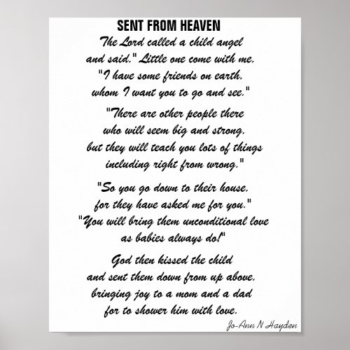 SENT FROM HEAVEN poem Poster